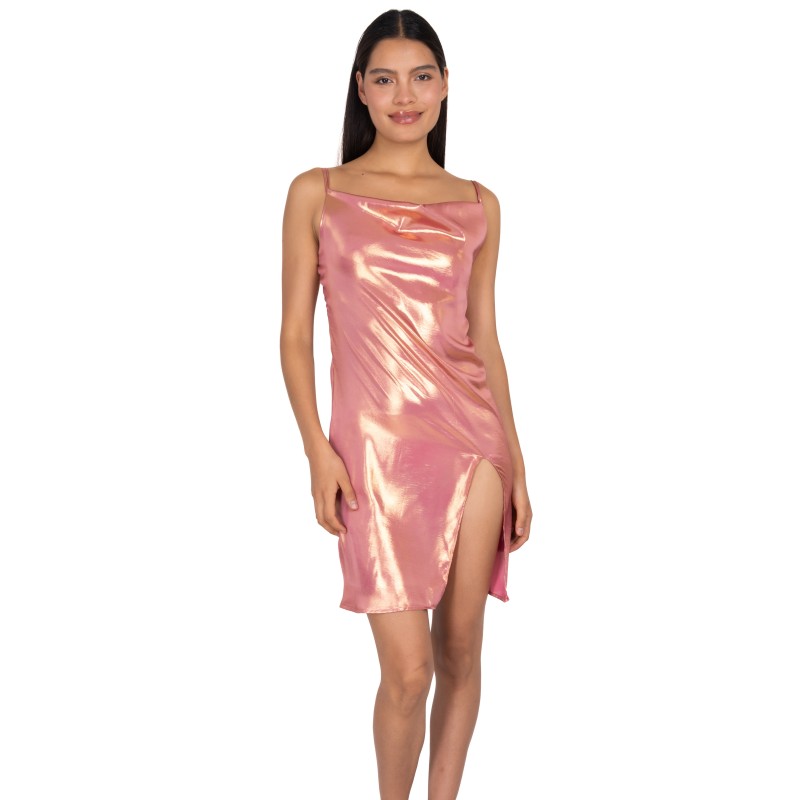 Vestido mini metálico abertura