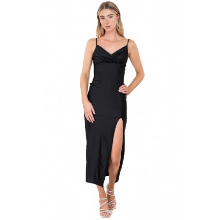 Vestido maxi satín abertura
